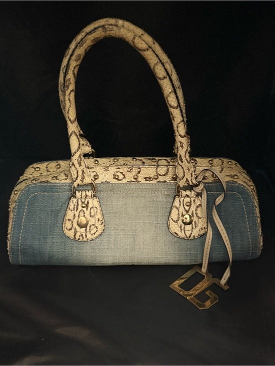 Dolce & Gabbana Handbags - Dolce & Gabbana Blue Denim Satchel with Cream Snakeskin Trim